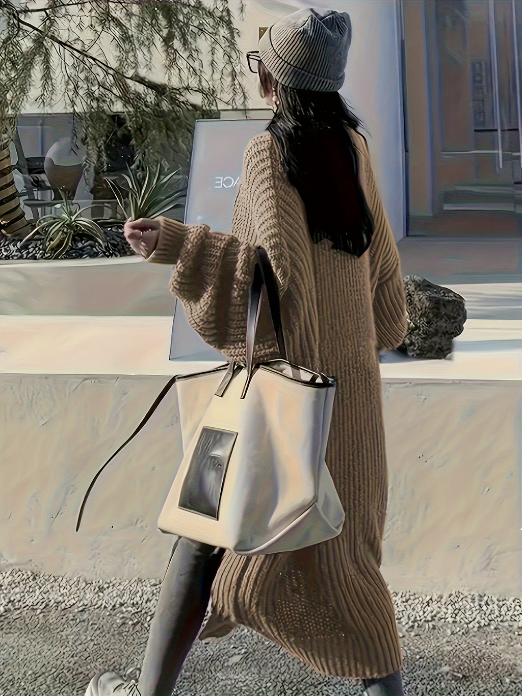 Casaco de Manga Comprida Casual de Cor Lisa com Ombros Descaídos para Mulher | Casaco Comprido de Outono/Inverno com Bolsos, Marca NZZOF