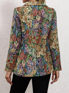 Novo Blazer de Manga Comprida Elegante para Mulher, Estampado Floral e com Um Botão, Design de Comprimento Médio para a Primavera e o Outono.