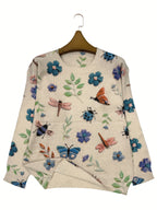 (Impressão Digital 2D) [Estampa Total] [Leve] [Suéter] Suéter de Malha Leve com Estampa Completa de Insetos, Gola Redonda Casual e Manga Longa, Moda Feminina