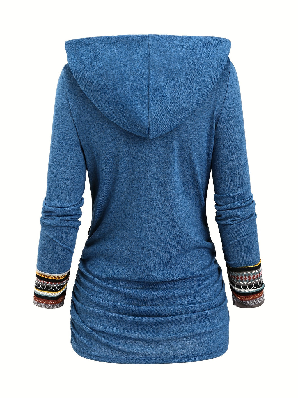 Sweatshirt com capuz de moda feminina, manga comprida, estampado de riscas, malha de patchwork com botões falsos, poliéster 95% spandex 5%, temporada outono/inverno, peso da peça 180g/m²
