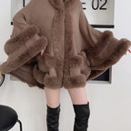 Luxurious Hooded Faux Fur Cape Cardigan for Women