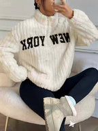 Cozy Quilted High Collar Sweatshirt for Women