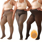 Pacote com 3 Meias-Thermal Femininas Plus Size - Aquecedores de Pernas Grossos para Inverno, Calças-Leggings Opacas Compridas (Bege/Marrom/Preto) - Alta Elasticidade e Controle da Barriga & Ajuste Sem Costura Para Clima Frio, Treinos ou Uso Casual