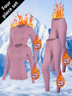 Conjunto de 4 Peças para Mulheres: Roupa Íntima Quente com Forro Polar, Camiseta e Calça Térmica para o Inverno