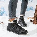 Botas de Inverno Femininas com Forro de Pelúcia, Fechamento de Zíper/Laço, Bico Redondo, Sola Baixa, Casual, Adequadas para Uso Diário, Lavável na Máquina, Espessura Aumentada - Cor Sólida (Tornozelo e Cano Curto)