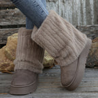 Botas de Inverno Femininas Plus Size com Gola e Borda Pelúcia - Solado Alto/Curso (Ajustável) para Neve, Cano Curto ou Longo em Bege Faux-Fur & Soleira Antiderrapante – Calçados Aconchegantes contra o Frio, Botas de Inverno para Mulheres, Roupas de Inverno para Mulheres, Botas, Botas de Neve para Mulheres, Roupas de Inverno para Mulheres, Botas para Mulheres de Inverno, Bota Feminina, Botas de Neve para Mulheres, Roupas de Inverno Femininas, Botas para Mulheres Tamanho Plus,