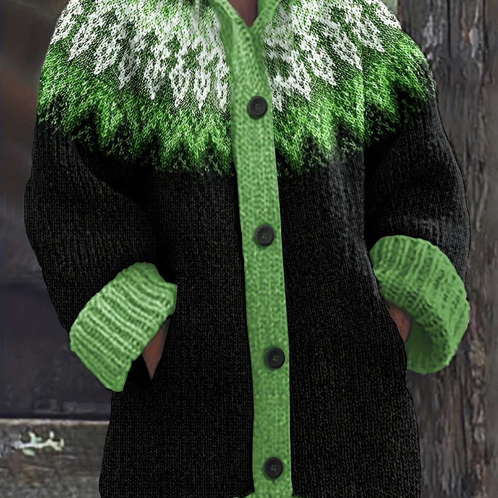 Cozy Plus Size Hooded Cardigan with Mountain Gradient