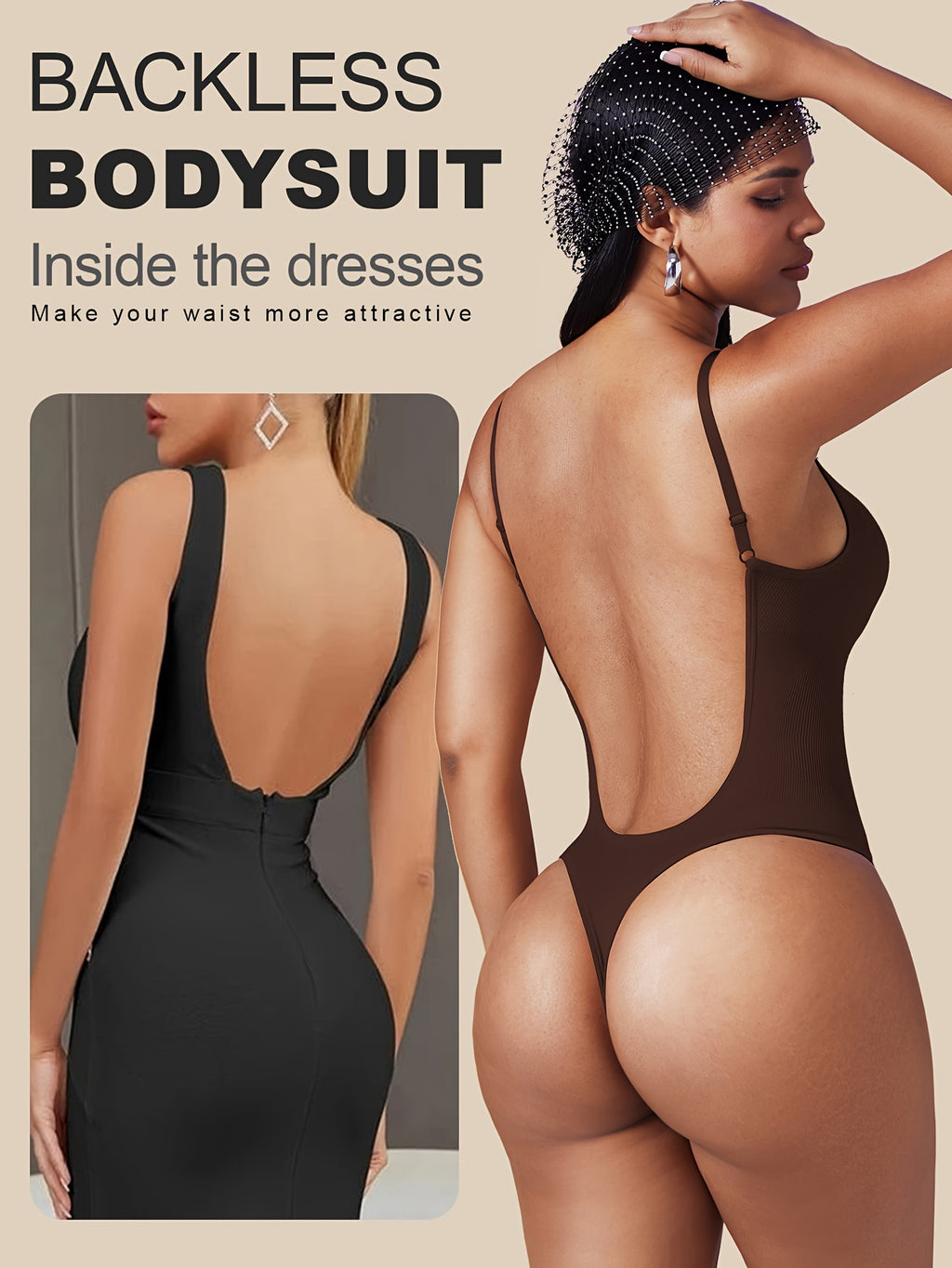 1 Peça Body Feminino Sem Costas com Controle de Barriga - Modelador Invisível e Sem Costura para Vestidos Internos & Casamento TE211