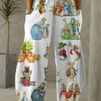 Retro Rabbit Print Wide Leg Pants - Comfort & Style