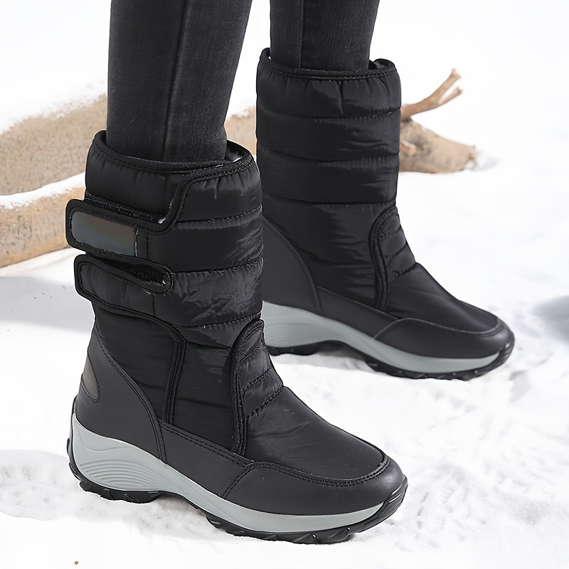 Botas de Neve Femininas de Corte Médio, Quentes e Espessas para Inverno, Antiderrapantes para Uso Externo, Sapatos Altos de Tamanho Grande para Mulheres