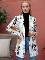 Blazer Plus Size Feminino com Estampa Neon Graffiti - Jaqueta Streetwear Retrô, Casaco Casual Solto para Mulheres Modernas