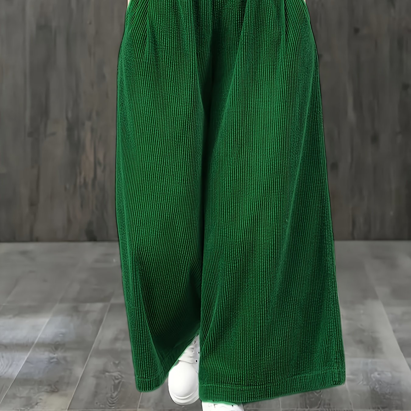Wide-Leg Corduroy Pants with Elastic Waist and Pockets
