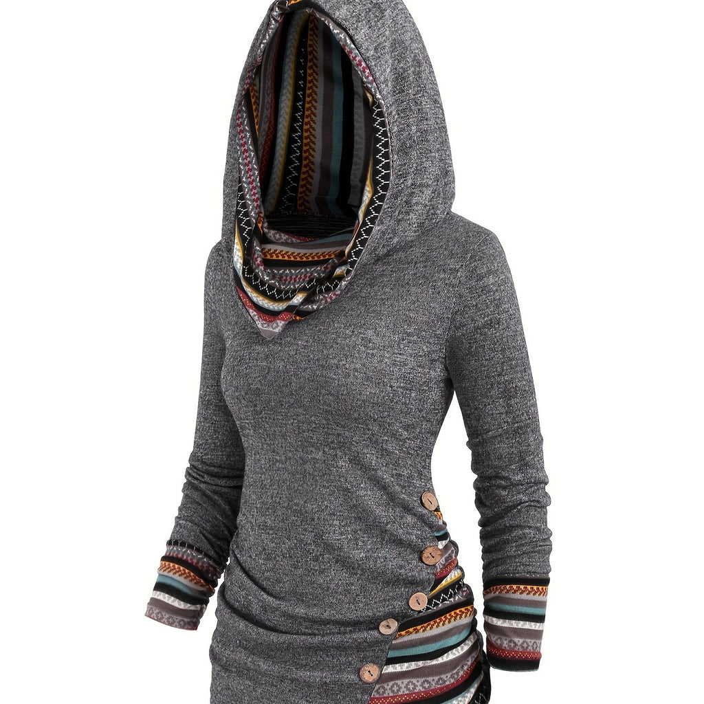 Chic Striped Hooded Knit Sweatshirt