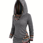 Chic Striped Hooded Knit Sweatshirt