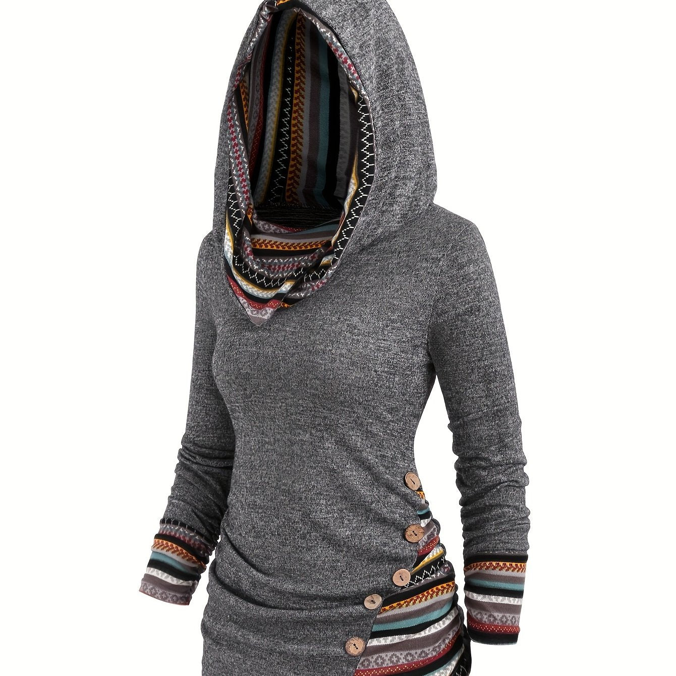 Chic Striped Hooded Knit Sweatshirt