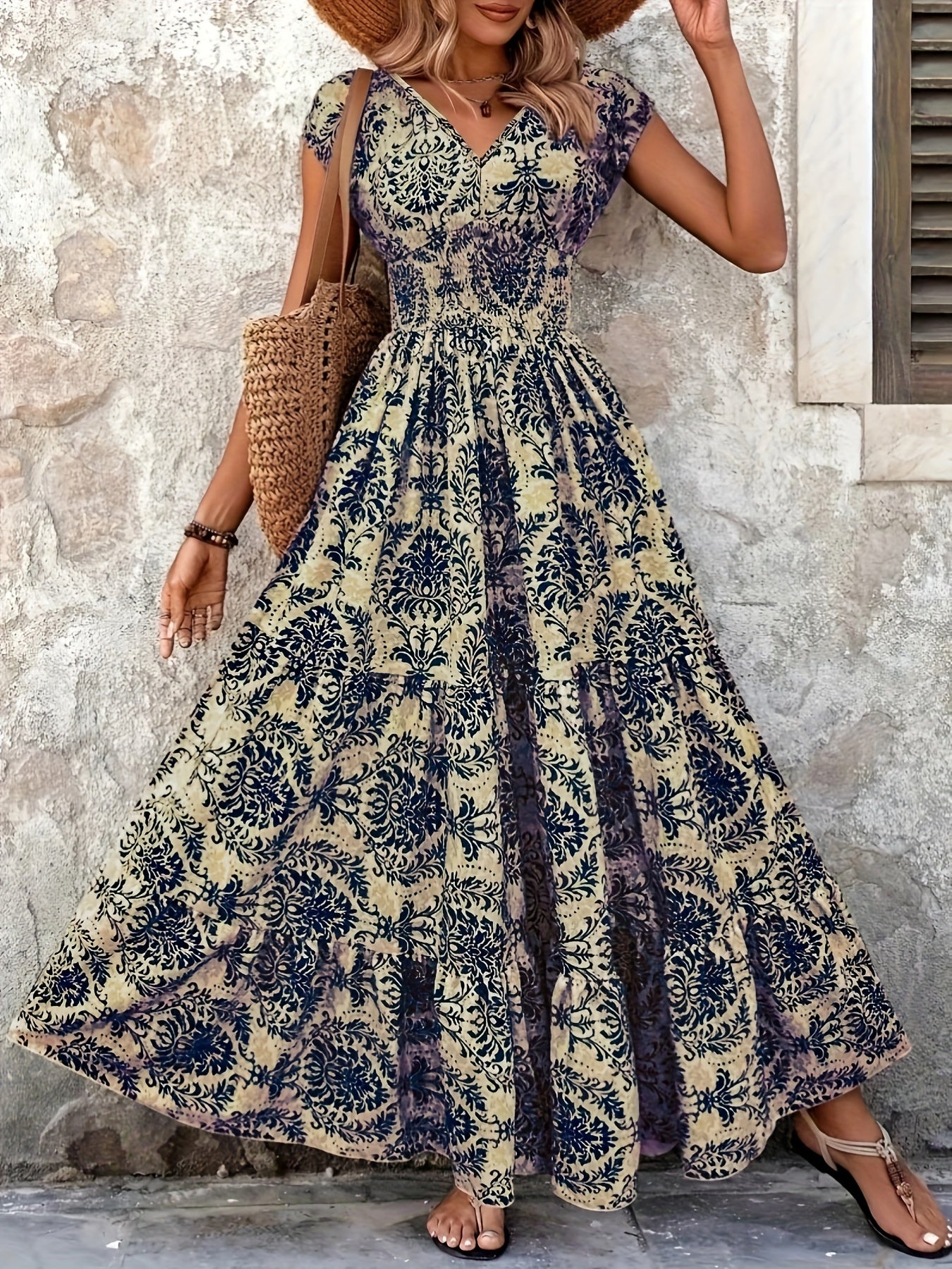 Elegant Floral Dress with V-Neckline