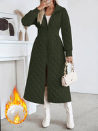 Casaco Longo de Quilting Elegante para Mulheres - Cor Sólida Manga Longa Inverno Quente com Bolsos, Design com Capuz, Comprimento Regular, Sem Cinto, Perfeito para Vestidos Casuais ou Elegantes, Casaco de Inverno, Casaco de Inverno para Mulheres