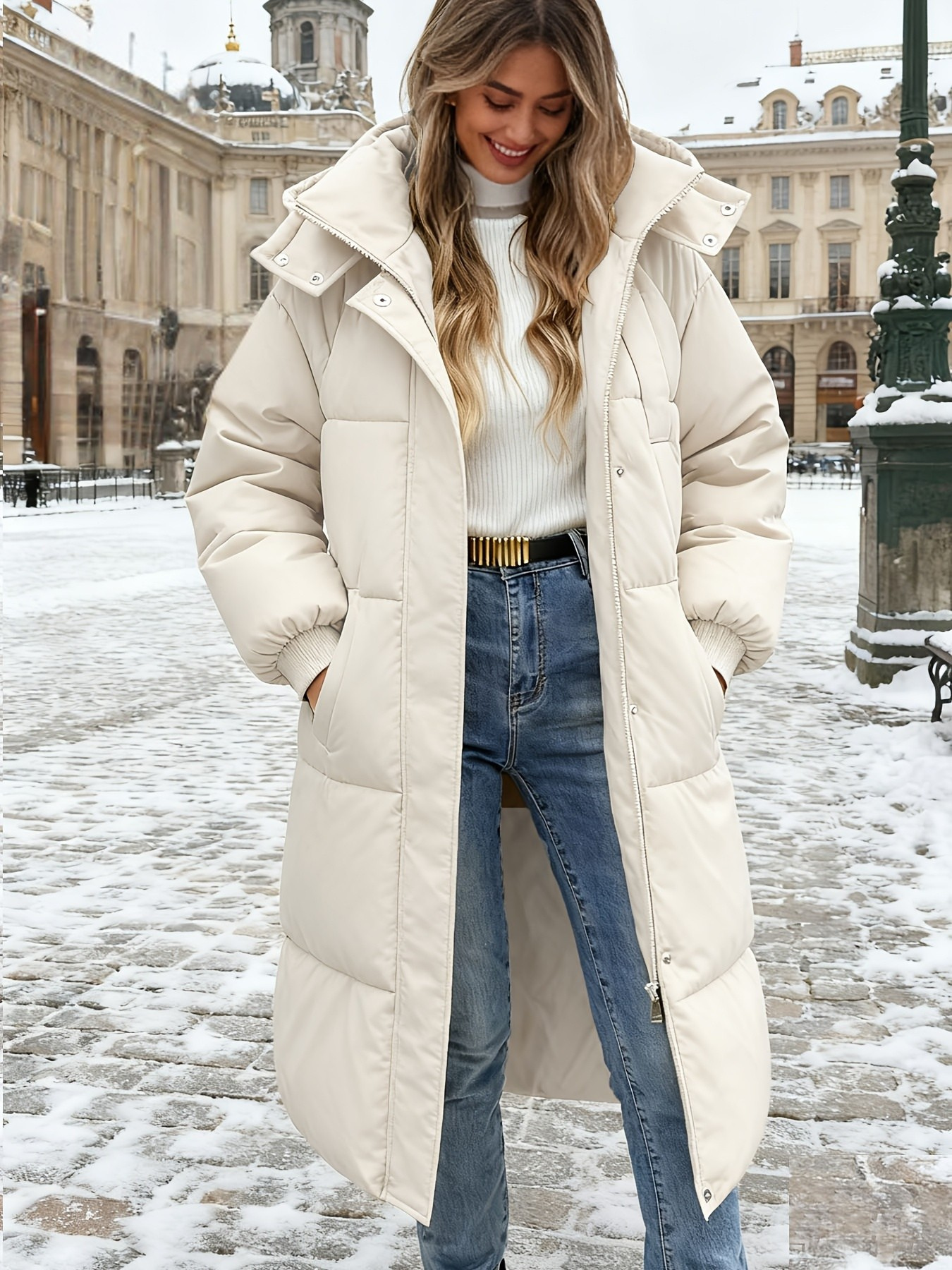 Long Padded Winter Coat with Hood — Waterproof & Warm