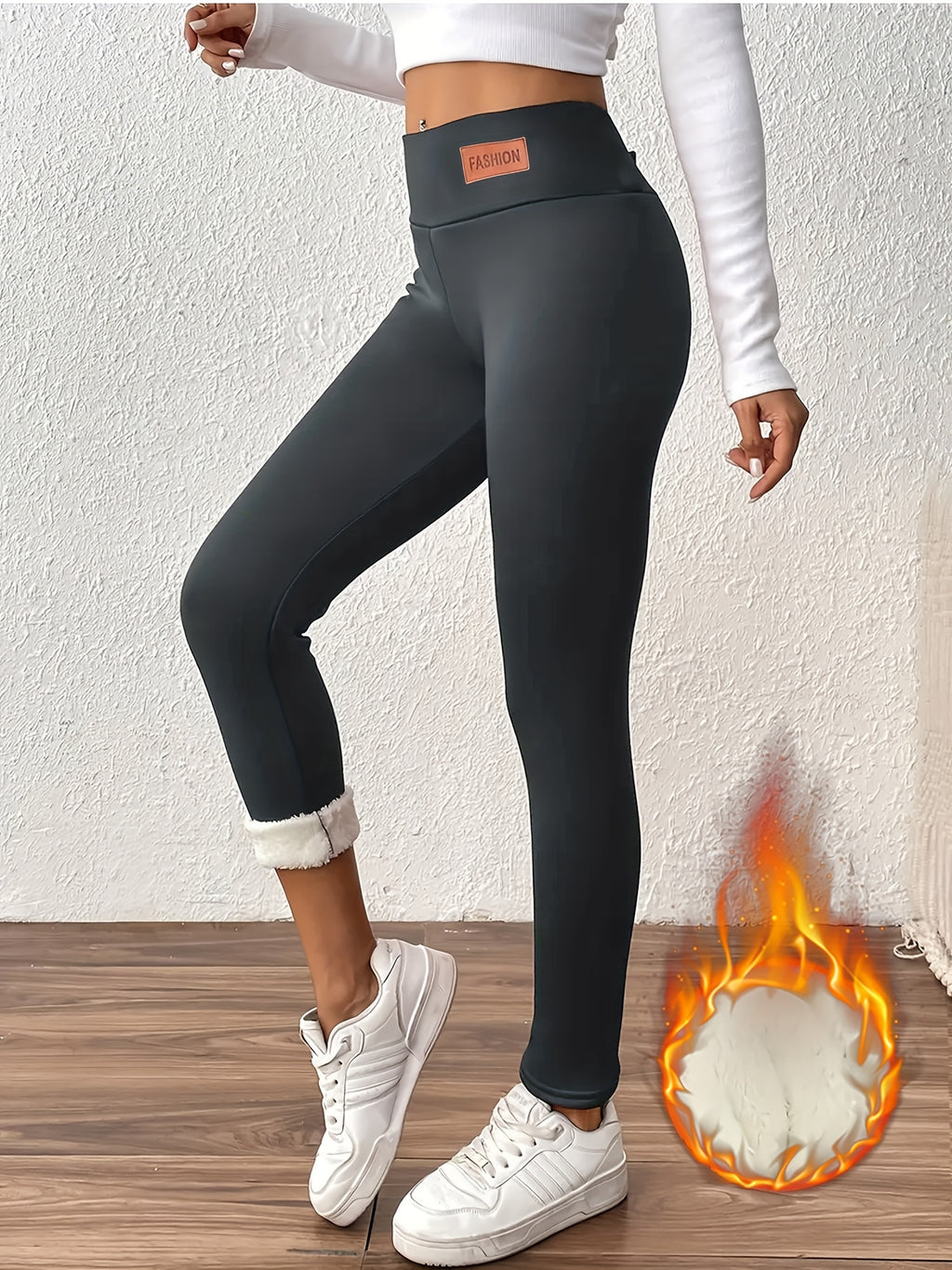 Leggings Térmicas de Cintura Alta para Mulheres - Meias de Inverno com Toque de Fleece e Cintura Elástica, Comprimento 9/10 (Sem Punho) para Uso Casual - Calças Quentes e Ajustadas, Laváveis à Máquina, Preto/Branco/Mais Cores