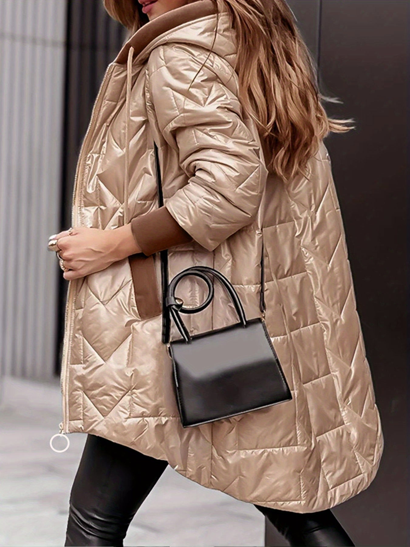 Jaqueta Feminina de Inverno com Capuz e Zíper - Casaco Acolchoado Adequado para o Clima, Elegante, Comprimento Médio a Comprimento Total, Lavável na Máquina (Sem Elasticidade)