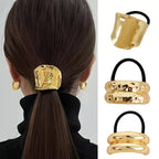 Conjunto de 3 peças de cordão de cabelo oco em liga dourada, design elegante e minimalista com detalhe de renda, cor sólida, para o festival de Natal, adequado para idades a partir dos 14 anos.