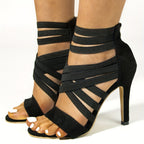 Sandálias de salto agulha para mulheres, bombas de vestido de moda com ponta aberta, saltos elegantes com fecho de correr na parte de trás