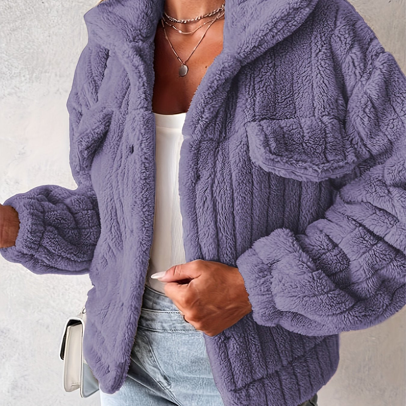 Cozy Faux Teddy Coat with Realistic Plush Collar