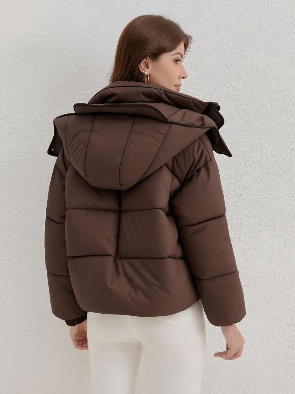 Casaco Leve com Capuz para Mulher - Casaco de Inverno Quente com Fecho de Zíper Completo, Gola Alta, Exterior - Roupa Exterior de Fácil Cuidado para Clima Frio para Uso Diário e Formal, Casaco de Inverno, Roupa Casual de Inverno, Design de Gola Alta, Roupa de Inverno Durável, Moda de Outono