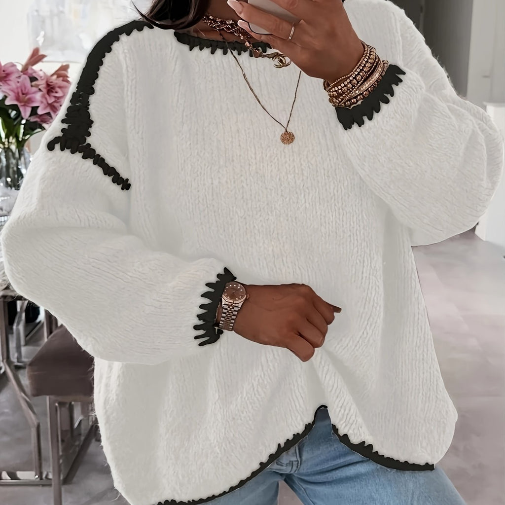 Chic Color Block Off-Shoulder Knit Sweater