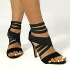 Sandálias de salto agulha para mulheres, bombas de vestido de moda com ponta aberta, saltos elegantes com fecho de correr na parte de trás