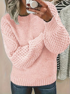 Suéter Casual Oversized Feminino Outono Inverno 2024 - Rosa Suave com Gola Redonda e Manga Longa Design Abajur, Ajuste Confortável para Tamanhos Grandes, Lavagem Manual, Estampa Texturizada, Tecido de Fio de Qualidade