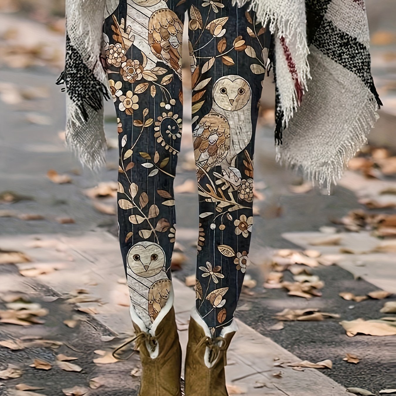 Owl & Leaf Patterned Tights - Cozy and Stylish