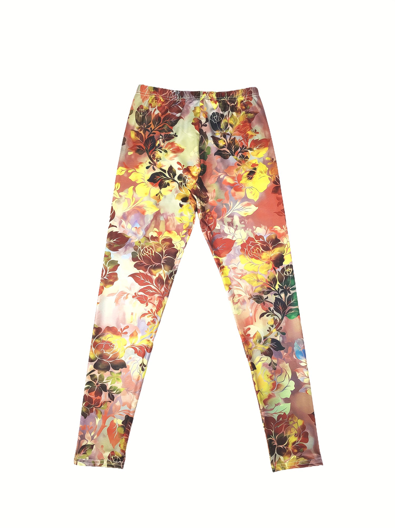 Leggings de Mulher com Estampado Floral - Elásticas, Cintura Elástica, Estilo Vintage, Conforto para Todas as Estações, Casual & Elegantes para Roupa Casual, Roupa Confortável | Leggings Estilo Vintage | Tecido Elástico