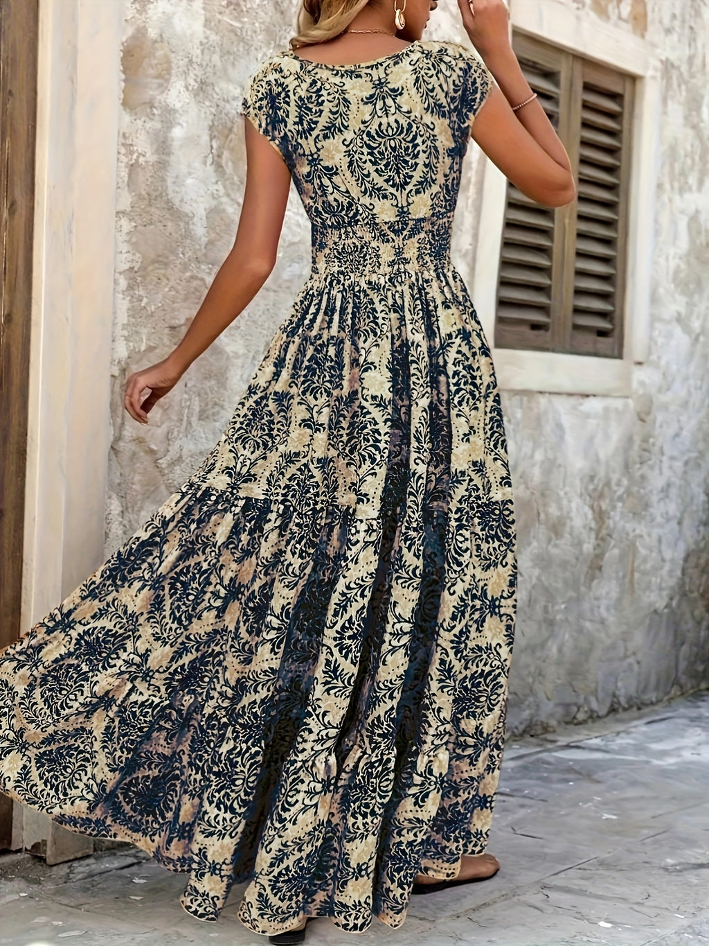Elegant Floral Dress with V-Neckline