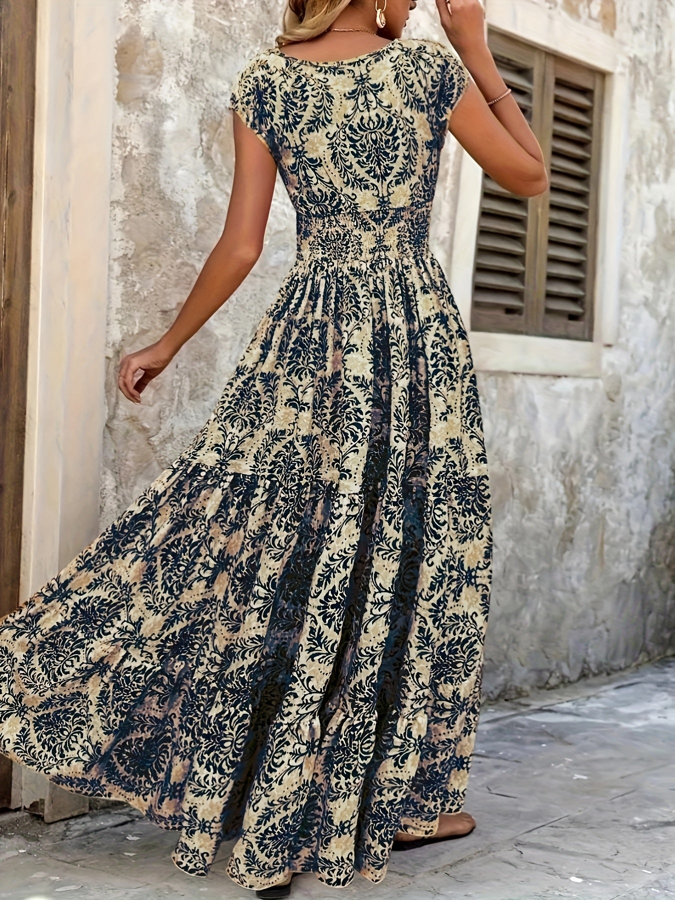Elegant Floral Dress with V-Neckline