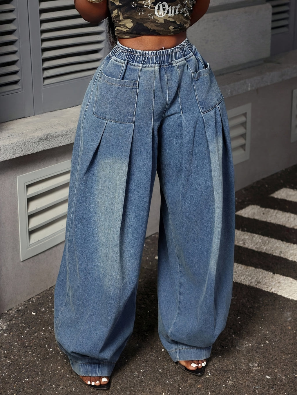 Jeans Elegantes e Largos para Mulher | Para Todas as Estações, Cor Lisa, Tecido Ligeiramente Elástico, Design Moderno e Elegante