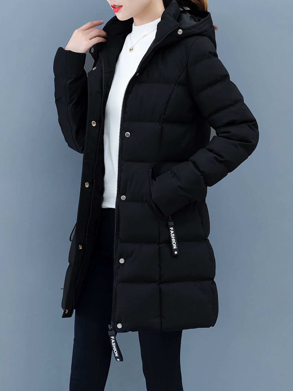 Urban Grace Quilted Mid-Length Jacket with Hood