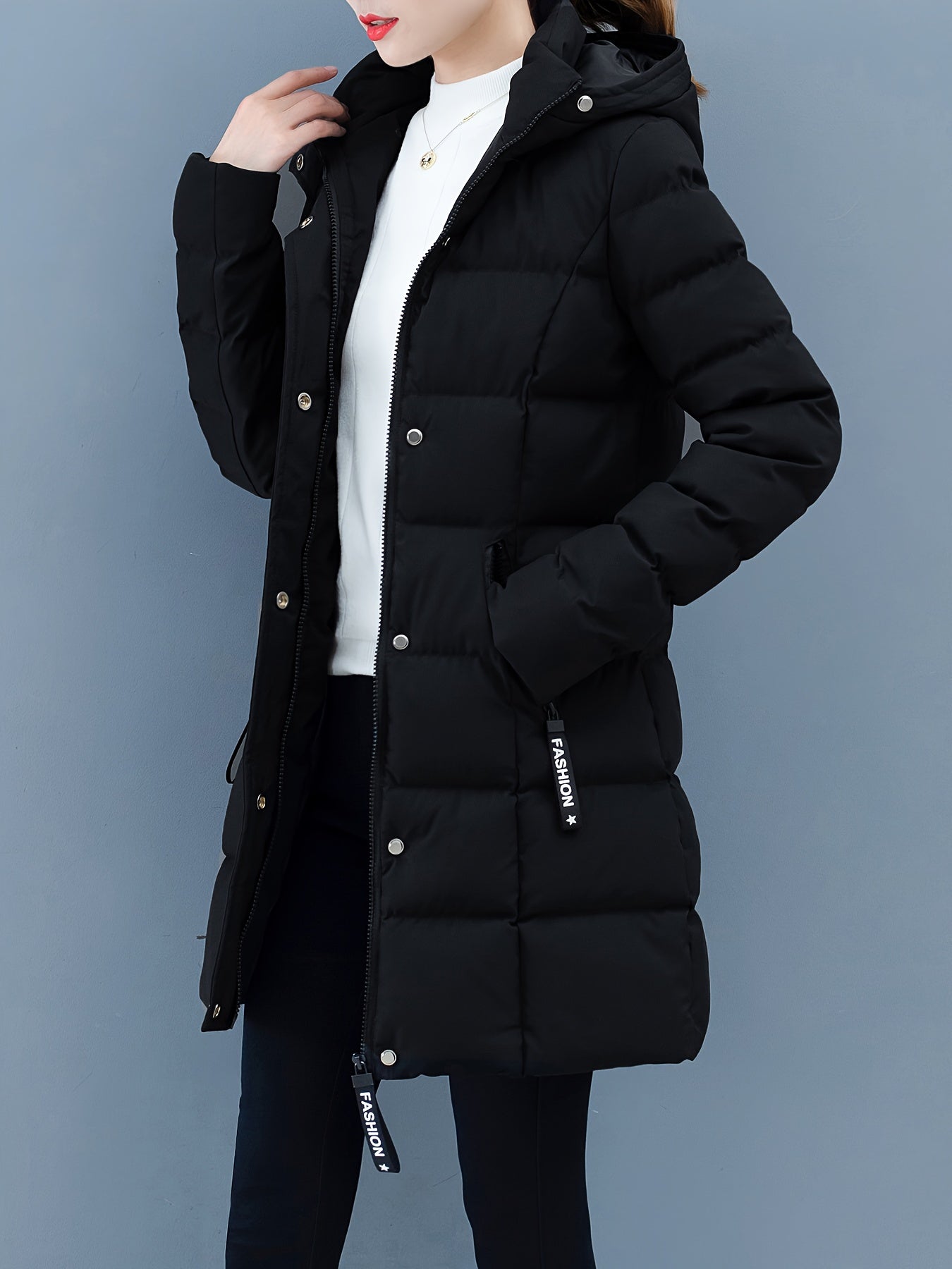 Urban Grace Quilted Mid-Length Jacket with Hood