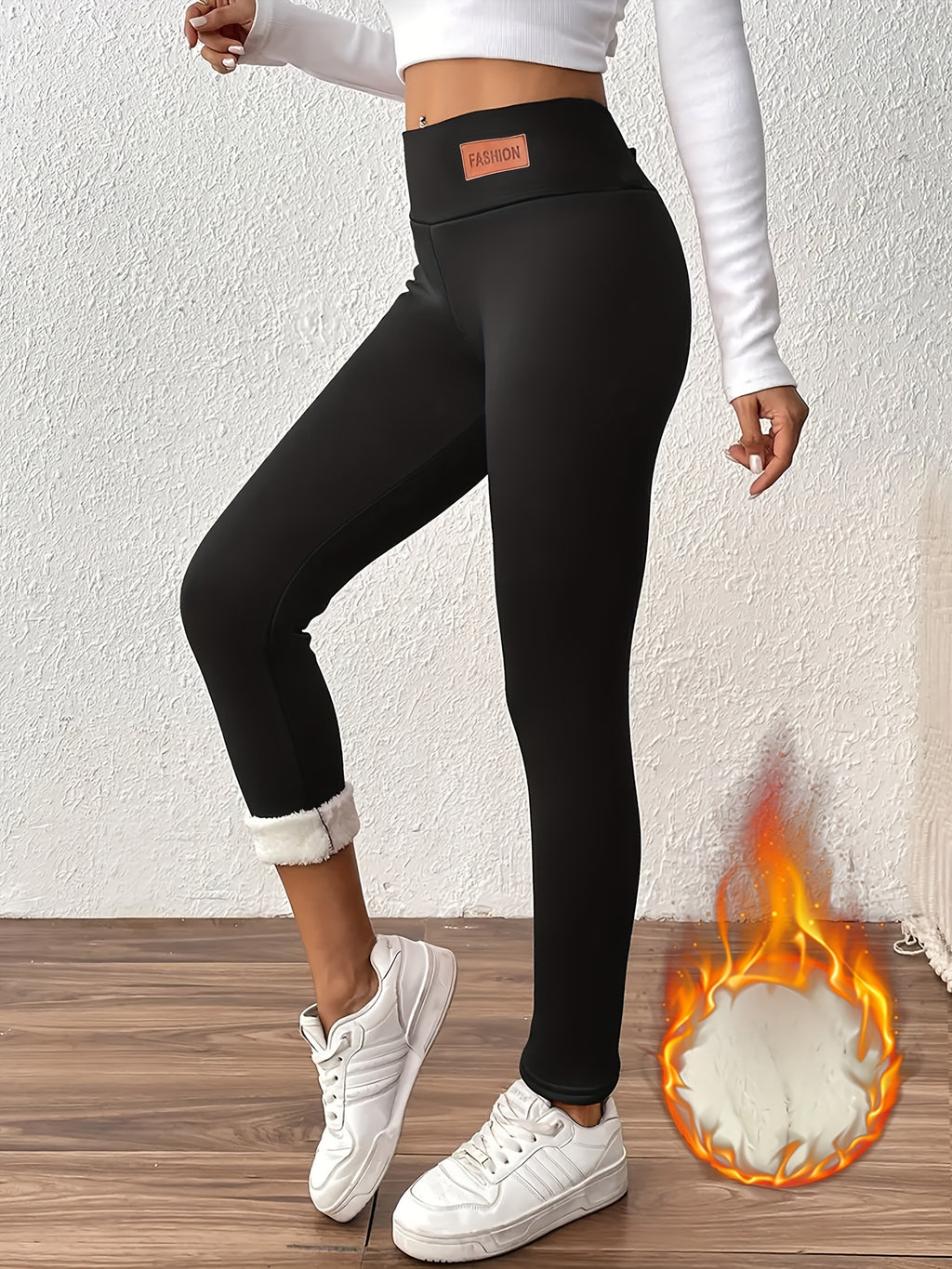 Leggings Térmicas de Cintura Alta para Mulheres - Meias de Inverno com Toque de Fleece e Cintura Elástica, Comprimento 9/10 (Sem Punho) para Uso Casual - Calças Quentes e Ajustadas, Laváveis à Máquina, Preto/Branco/Mais Cores