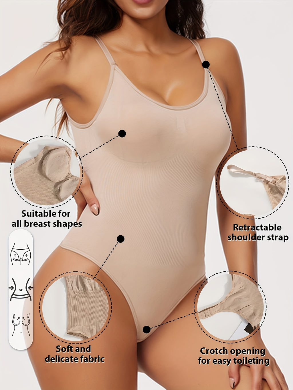 1peça Body Shaper Feminino Sem Costura com Tanga, Abertura na Barriga e Alças Ajustáveis - Suporte Médio, Peito e Cintura Sem Acolcho, Fato de Yoga Fitness em Amarelo Sólido, Estampa de Leopardo ou Preto Sem Costura