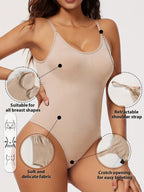 1peça Body Shaper Feminino Sem Costura com Tanga, Abertura na Barriga e Alças Ajustáveis - Suporte Médio, Peito e Cintura Sem Acolcho, Fato de Yoga Fitness em Amarelo Sólido, Estampa de Leopardo ou Preto Sem Costura