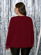 Casaco Feminino Plus Size, Preto com Detalhes em Strass, Sem Gola, Curto, Estilo Elegante e Chamativo para Noite