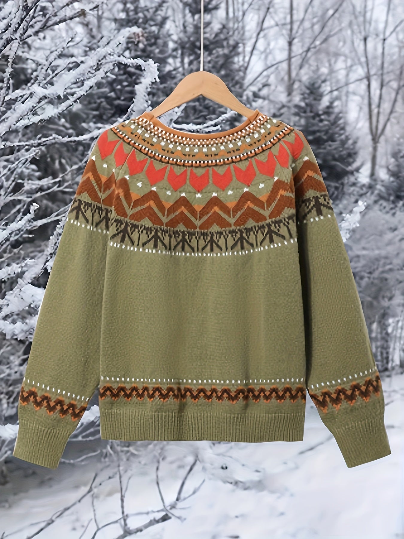 Camisola elegante de gola redonda para mulheres, em tecido de malha de poliéster 100%, com design de bloco de cores em patchwork para outono/inverno, peso de 350g/m², estilo casual para férias.