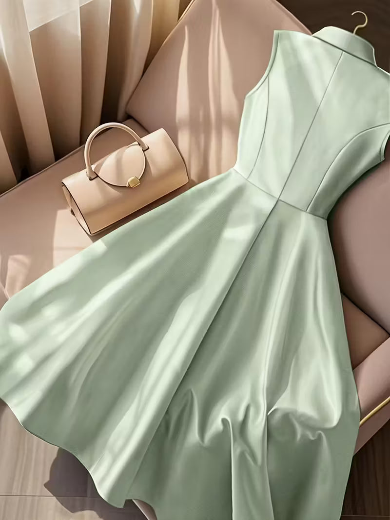 Mint Green Sleeveless Dress - Chic V-Neck with Belt
