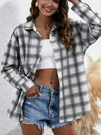 Camisa de Botões Oversize Feminina - Blusa de Manga Comprida e Corte Solto com Decote Quadrado, Tecido Opaco para Looks Diários e Formais - Transição Primavera/Outono, Roupa de Primavera Outono, Construção Durável, Topo Elegante, Roupa de Escritório