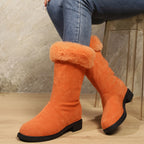 Botas Clássicas de Pelúcia para Mulher | Toque Suave, Conforto Quente de Inverno, Slip-on, Salto com Plataforma, Altura de Salto Médio