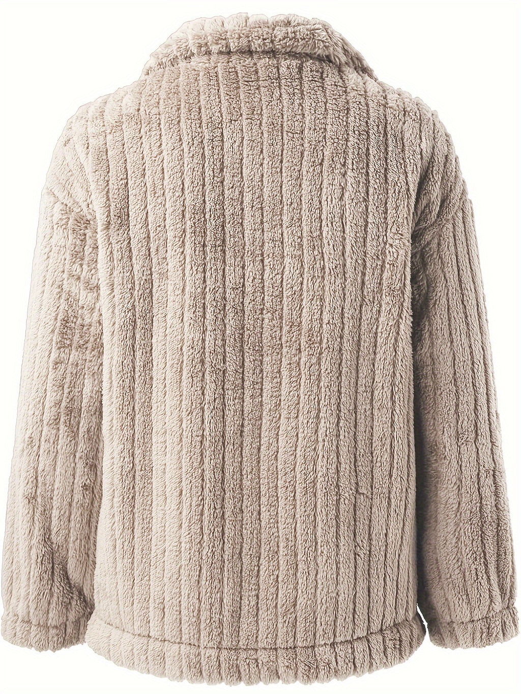 Casaco de Inverno Feminino com Gola de Pelúcia Realista - Casaco Teddy Bege, Lavável à Máquina, Manga Longa Macia para Outono/Inverno, Uso Casual ou Elegante (Sem Design) - Casaco Faux Teddy Aconchegante