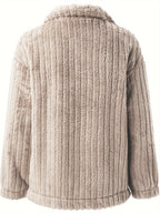 Casaco de Inverno Feminino com Gola de Pelúcia Realista - Casaco Teddy Bege, Lavável à Máquina, Manga Longa Macia para Outono/Inverno, Uso Casual ou Elegante (Sem Design) - Casaco Faux Teddy Aconchegante