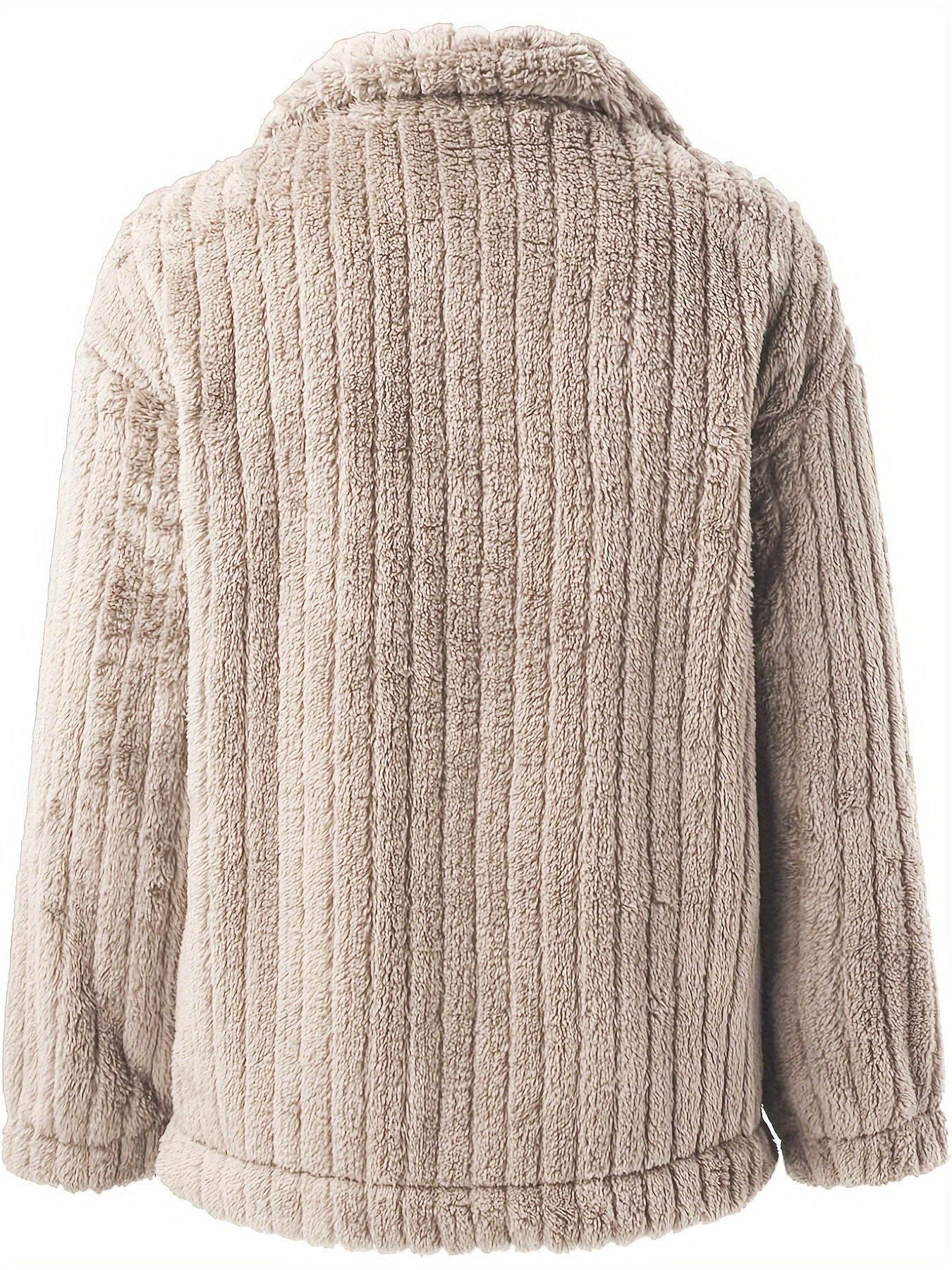 Casaco de Inverno Feminino com Gola de Pelúcia Realista - Casaco Teddy Bege, Lavável à Máquina, Manga Longa Macia para Outono/Inverno, Uso Casual ou Elegante (Sem Design) - Casaco Faux Teddy Aconchegante