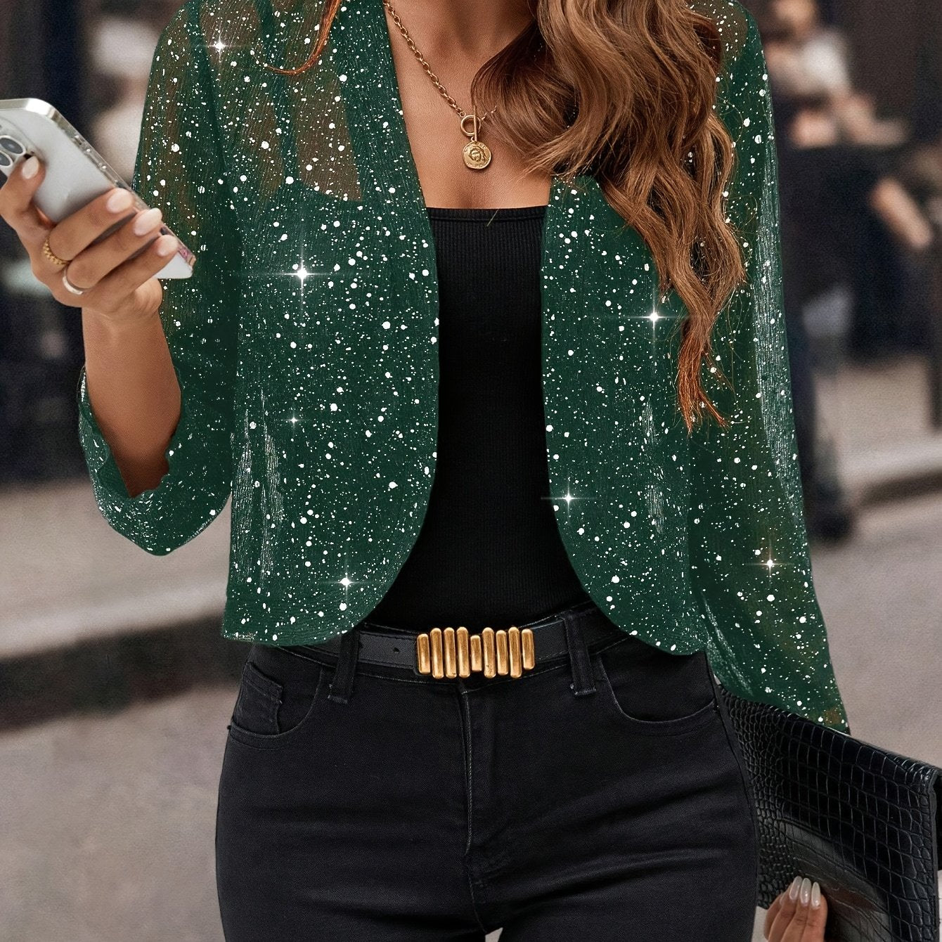 Timeless Glitter Cardigan Blazer - 3/4 Sleeve